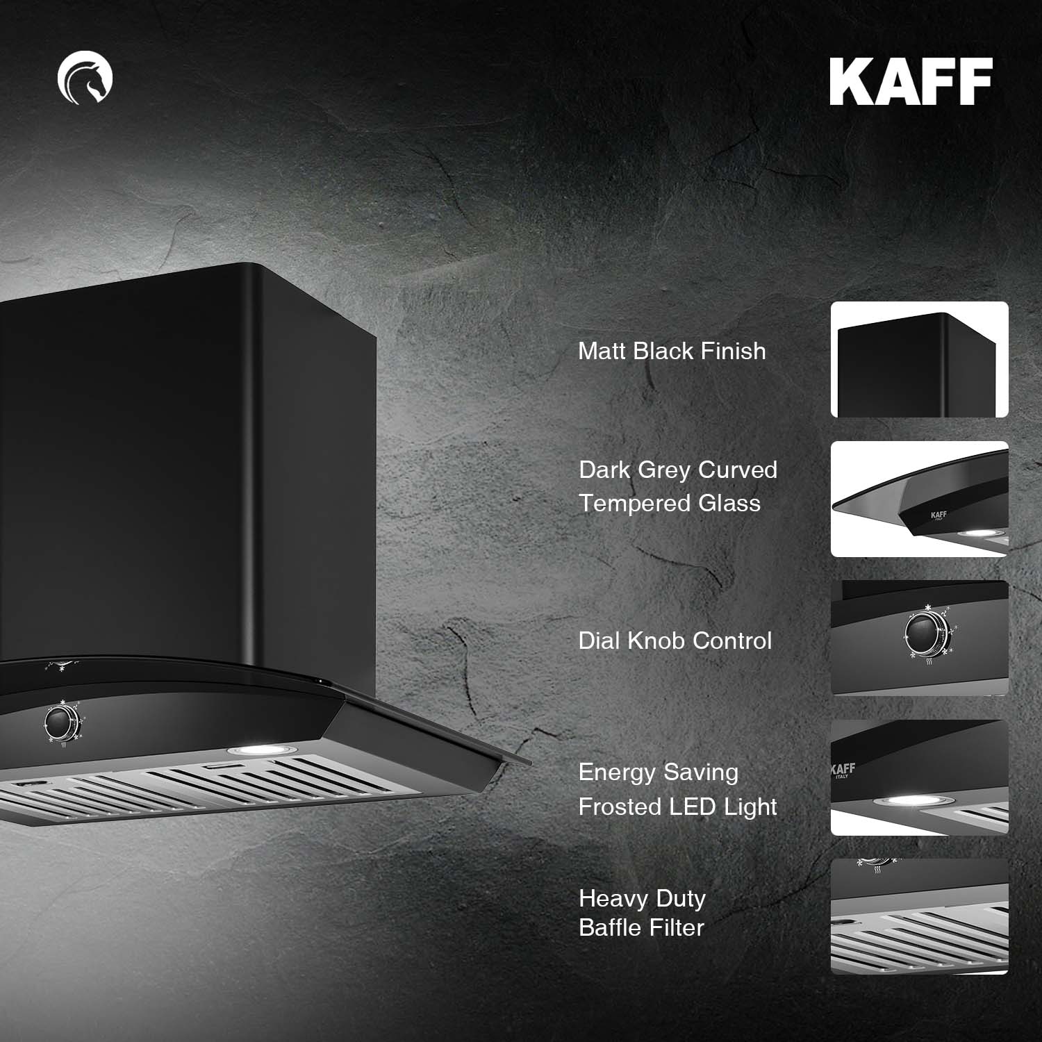 Kaff Chimney LATINO DHC 90 Dry Heat auto Clean Technology Matt Black Finish Retail Babu