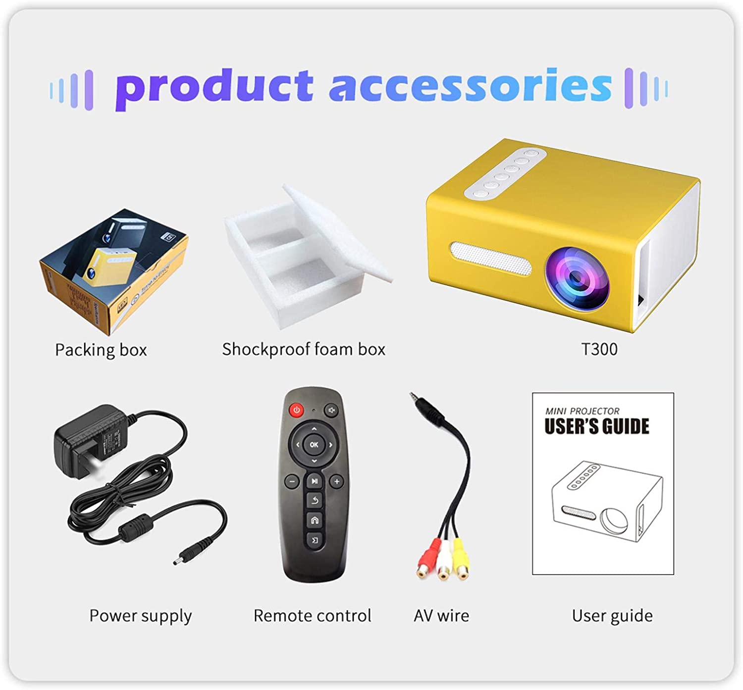 Mini Projector, T300 Portable LED Movie Projector, Cinema Projector For ...