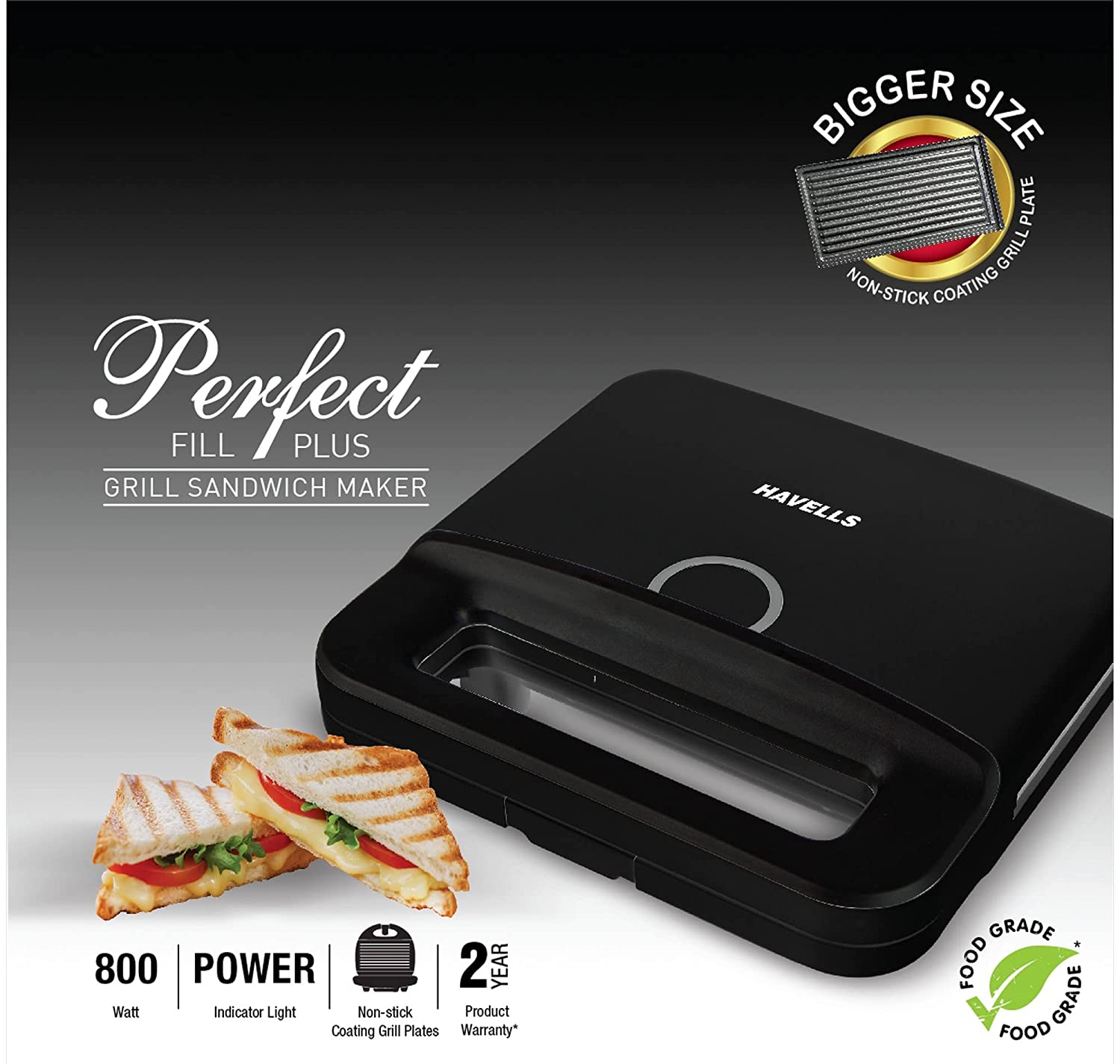 Havells Perfect Fill Plus Grill Sandwich Maker 800W Black Azha Pasa