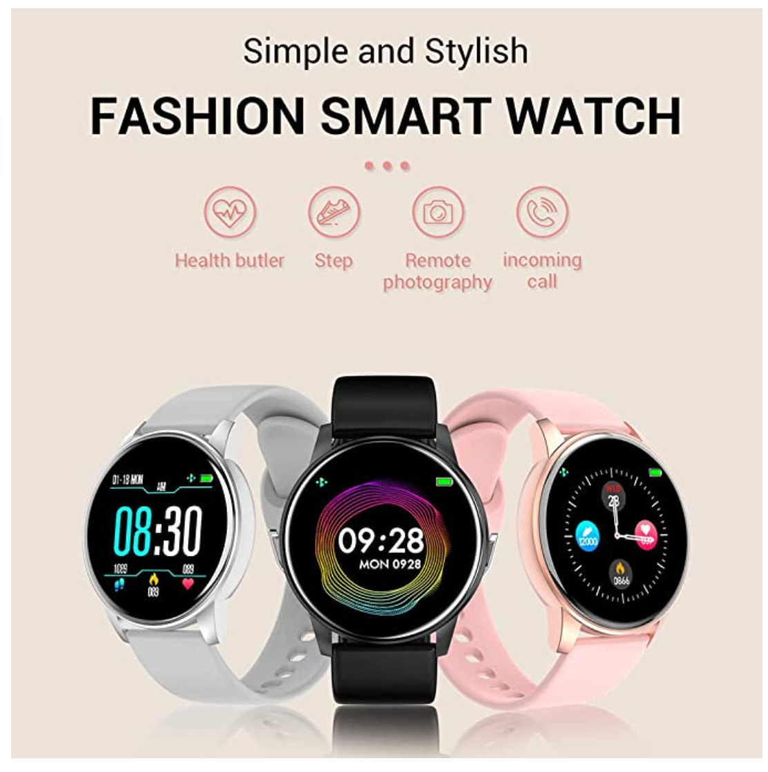 Smart Watch CPU HS6620D for Android 4.4 and IOS 8.2 | Black & Pink ...