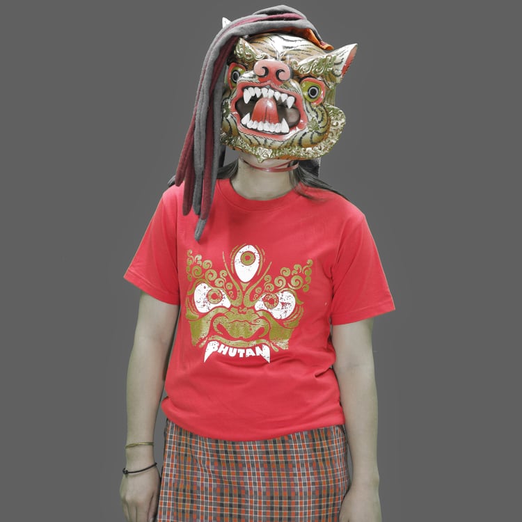 Karma Kora Adult T-Shirts Bhutan Fury on Red Cotton T-Shirt (Unisex)