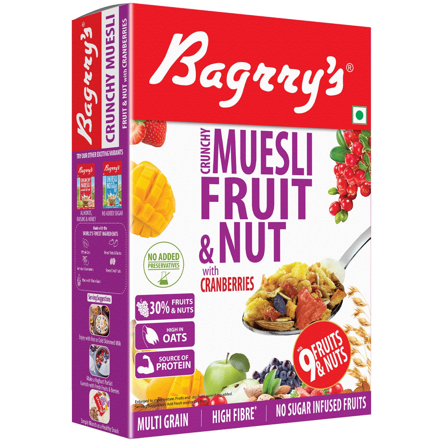 Bagrrys Crunchy Muesli, Fruit and Nut with Cranberries, 400g x 20 pcs @ Nu. 290