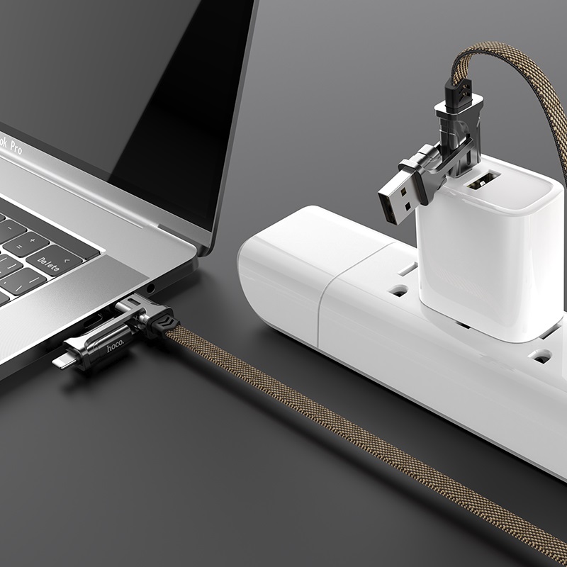 Hoco - S22 Magic Cube USB to Lightning / USB to Type-C / Type-C to Type-C / Type-C to Lightning Charging Data Cable 1.2m Zinc Alloy Connectors And Woven Cloth Braid (iPhones and Type C)