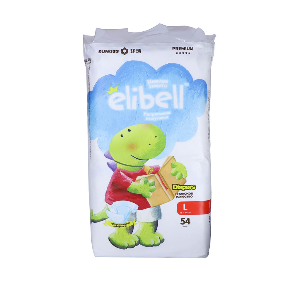 Elibell Baby Diaper - L (9~14Kg) - 54 Pcs | Free Delivery In Thimphu