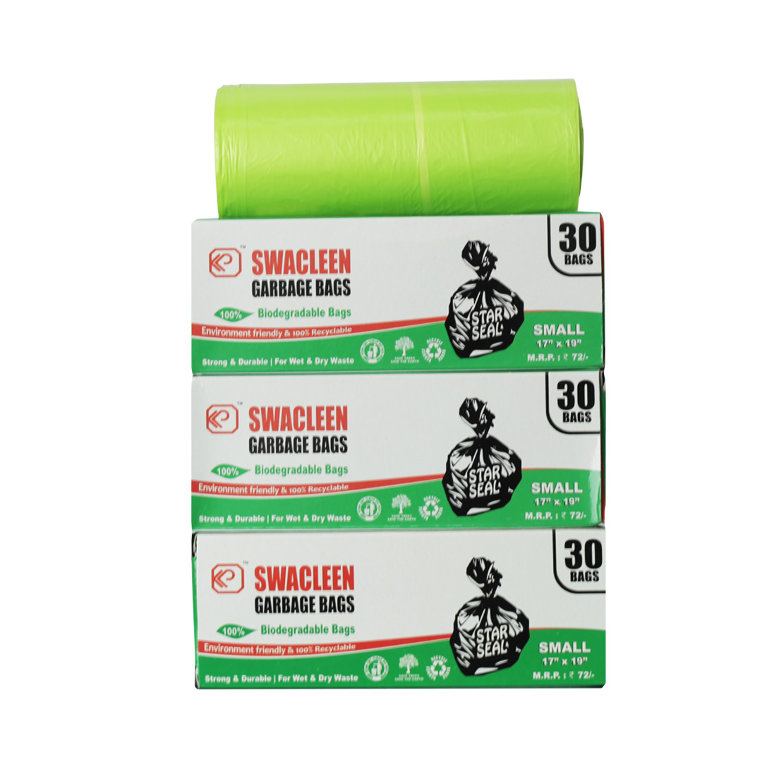 Swacleen Biodegradable Garbage Bags, Size: Small | Pack of 4, Containing 30 Bags Each