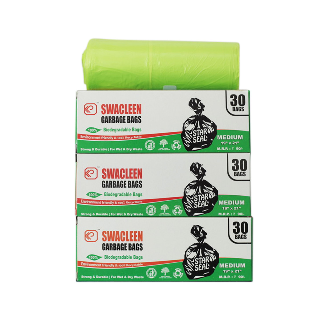 Swacleen Biodegradable Garbage Bags, Size: Medium | Pack of 4, Containing 30 Bags Each