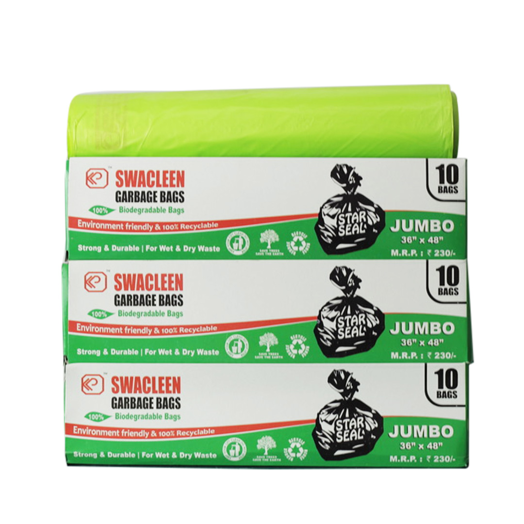 Swacleen Biodegradable Garbage Bags, Size: XXL Jumbo | Pack Of 4, Containing 10 Bags Each