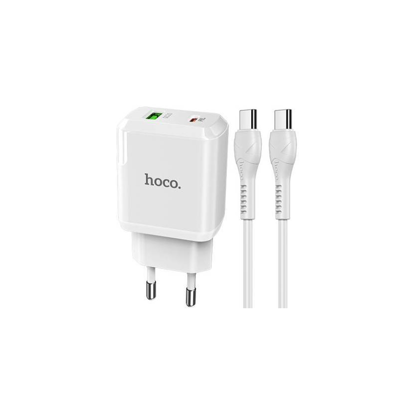 Hoco N5 Favor Dual Port PD20W+QC3.0 Charger Set (Type-C to Type-C) | Black & White