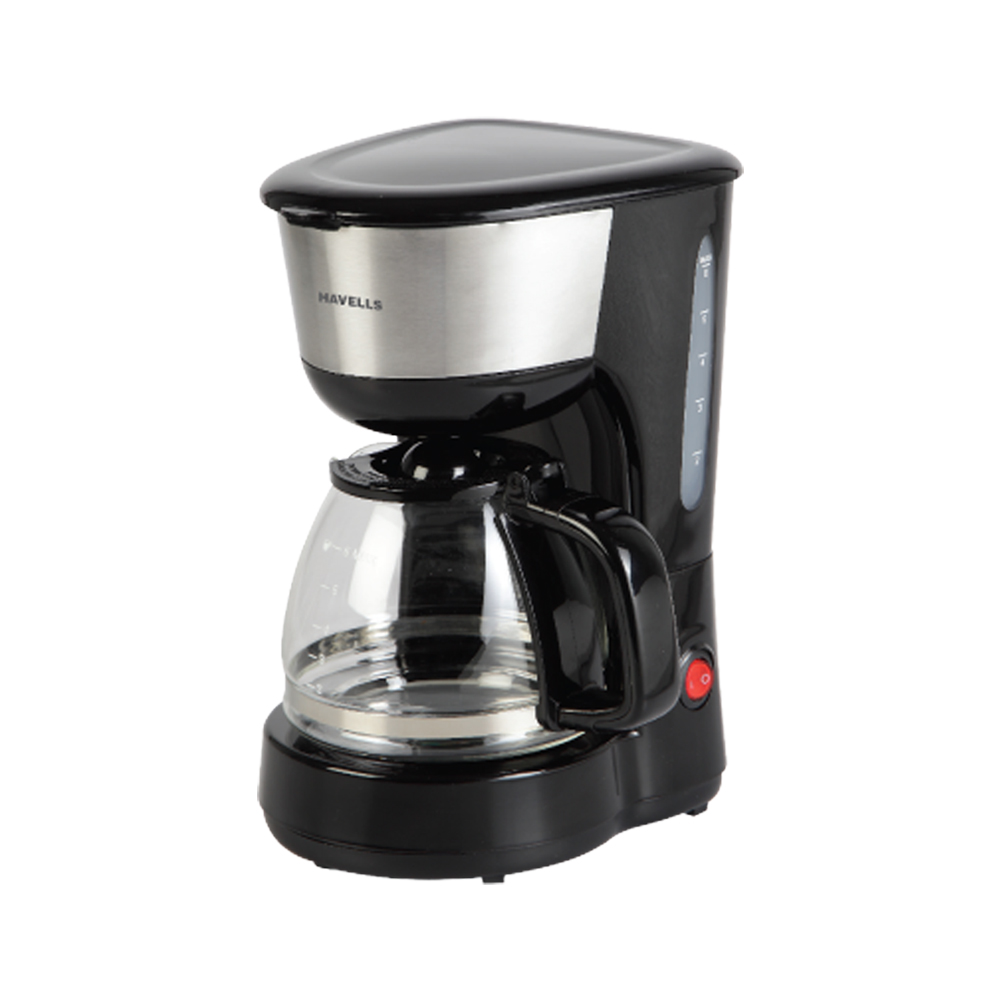 Havells Drip CAFE-N 6 -600 Watt 6 Cup Filter Coffee Maker with Anti-drip Valve & 2 Year Warranty (Stainless Steel and Black)