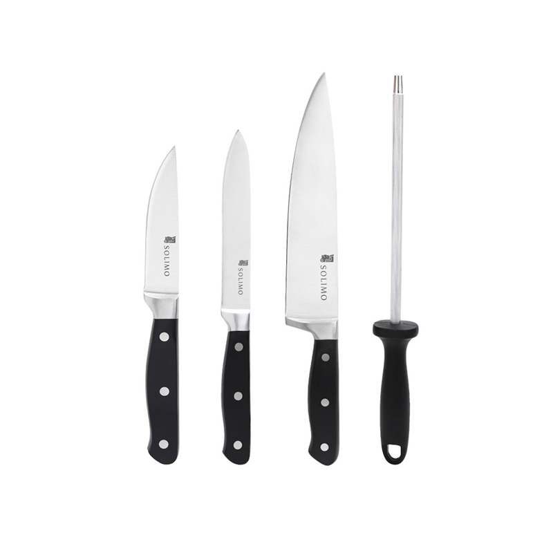 Solimo Premium High-Carbon Stainless Steel Kitchen Knife Set, 4-Pieces (with Sharpener), Silver