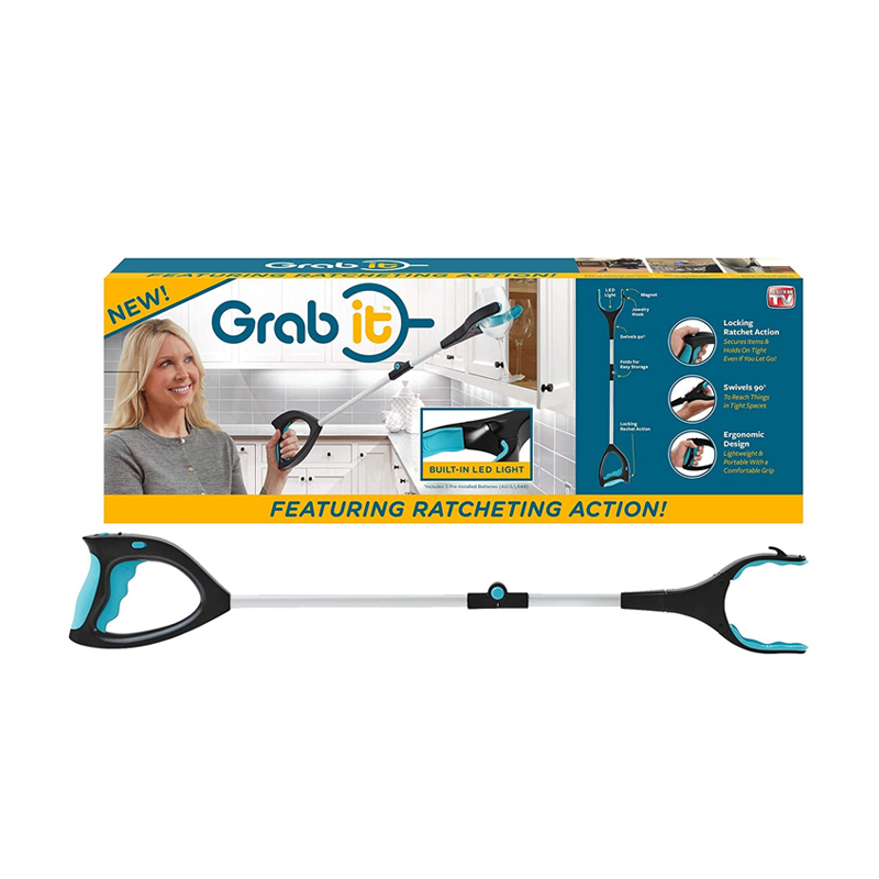 Grab It Tool | Ratcheting, Grabber, Reaching Aid, Grabbing, Reaching, Pick Up Tool | Rotating Grip, Lift Up to 5 lbs, LED Light, Built in Magnet and Jewelry Hoo