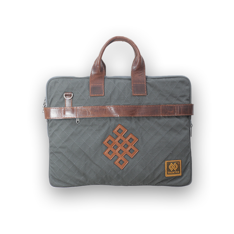 Thuktro Laptop Bag | Infinity Knot Design from the Tashi Ta-Gye | Dirty Black