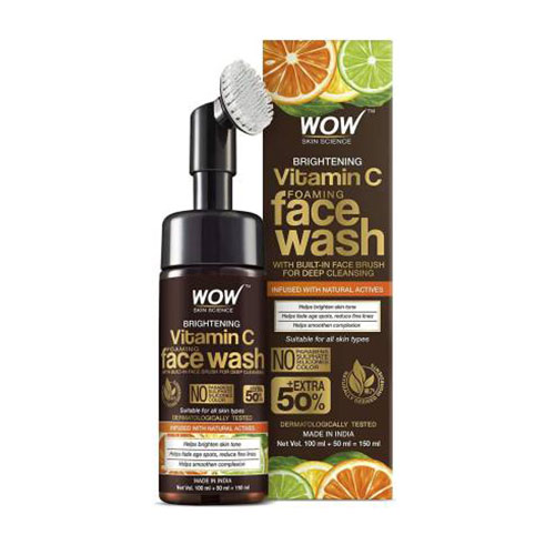 Wow Skin Science Brightening Vitamin C Foaming with Built-In Face Brush for Deep Cleansing Face Wash  | 150 ml