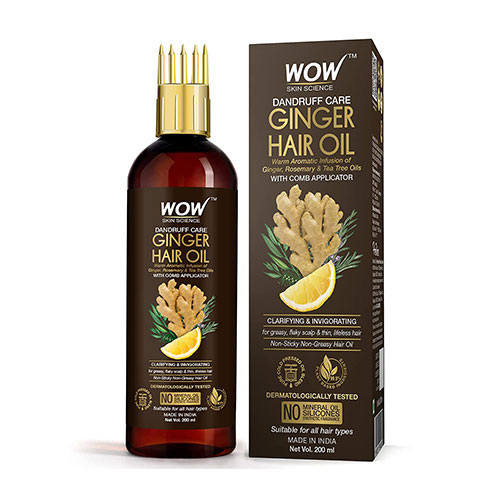 Wow Skin Science Ginger Hair Oil - For Dandruff Care - With Comb Applicator - No Mineral Oil, Silicone, Synthetic Fragrance | 200ML