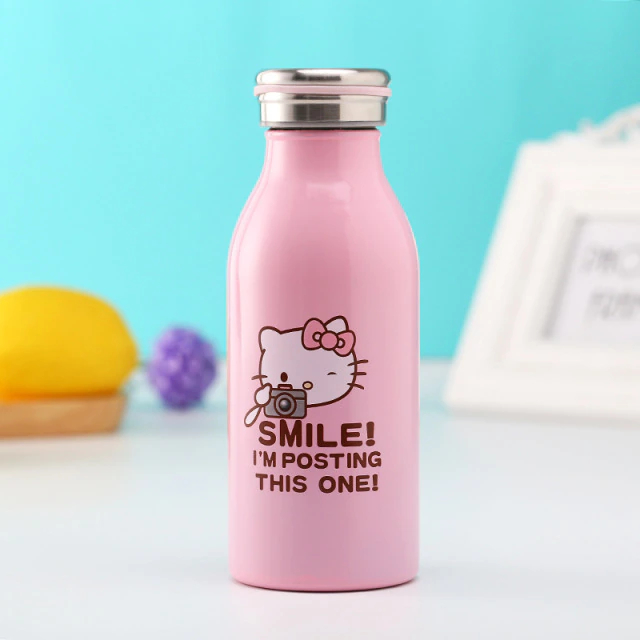 Stainless Steel Thermal Bottle Cartoon Pattern Thermos Coffee Cup Outdoors Thermos Mug Gift, 500ml (Blue, Pink and White)
