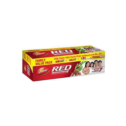 Dabur Red Toothpaste Family Value Pack With Free Toothbrush, 300g
