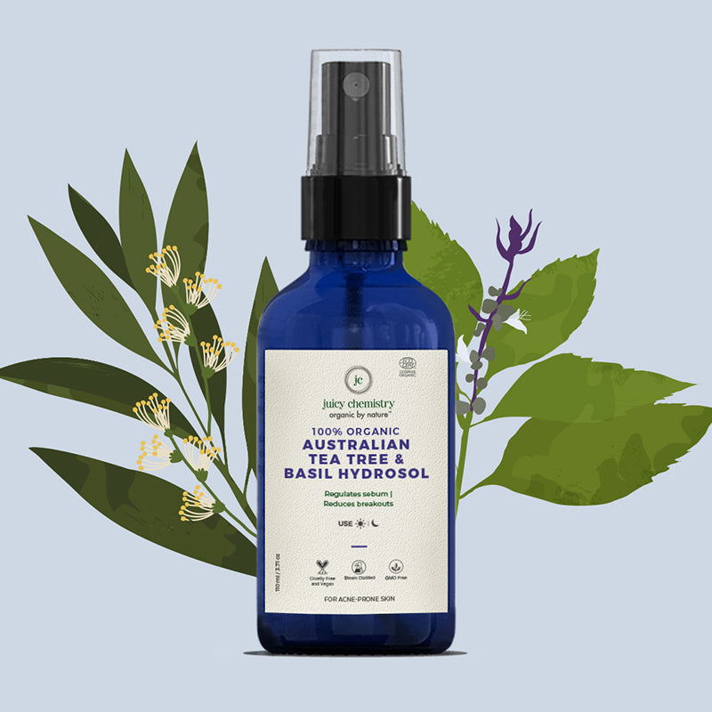 Juicy Chemistry 100% Organic Australian Tea Tree & Basil Water Toning, For Acne Prone Skin - 110ml / 3.71oz