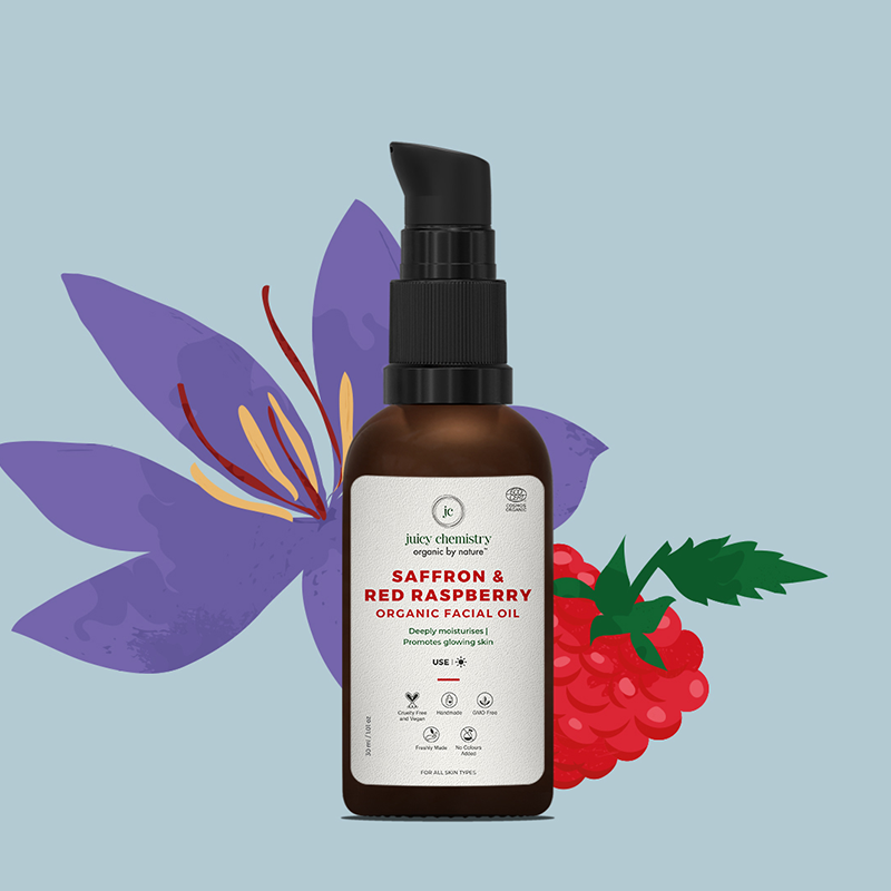 Juicy Chemistry 100% Organic Saffron & Red Raspberry – Illuminating & Moisturizing Day Facial Oil - 10ml
