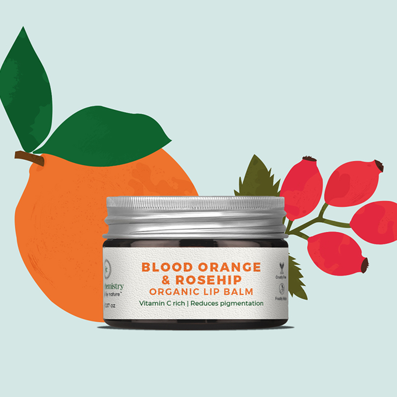 Juicy Chemistry Blood Orange & Rosehip Organic Lip Balm - For Pigmented Lips - 5gm/0.17oz