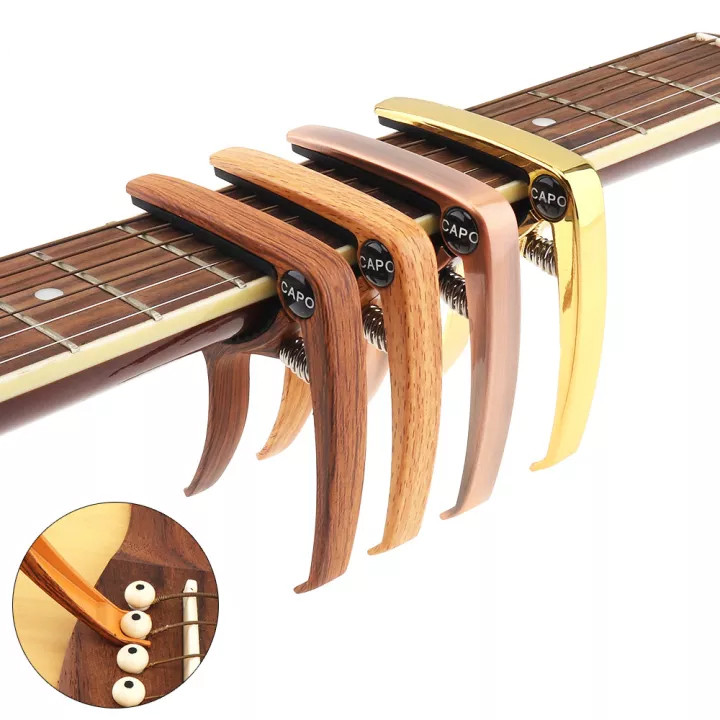 Slade Aluminum Alloy Metal Guitar Capo with Pin Puller for Guitar & Ukulele | Color: Bronze and Dark Wood