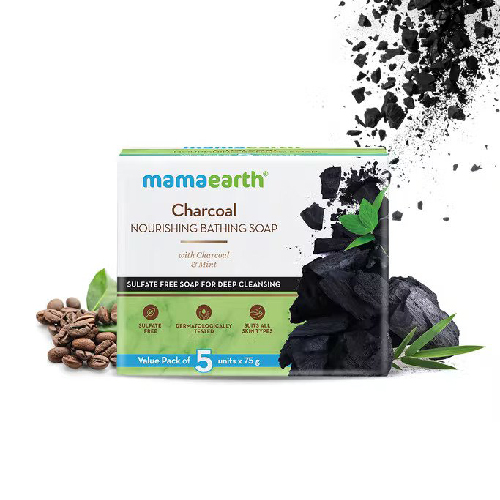 Mamaearth Charcoal Nourishing Bathing Soap With Charcoal And Mint Sulfate Free Soap For Deep Cleansing, 375g