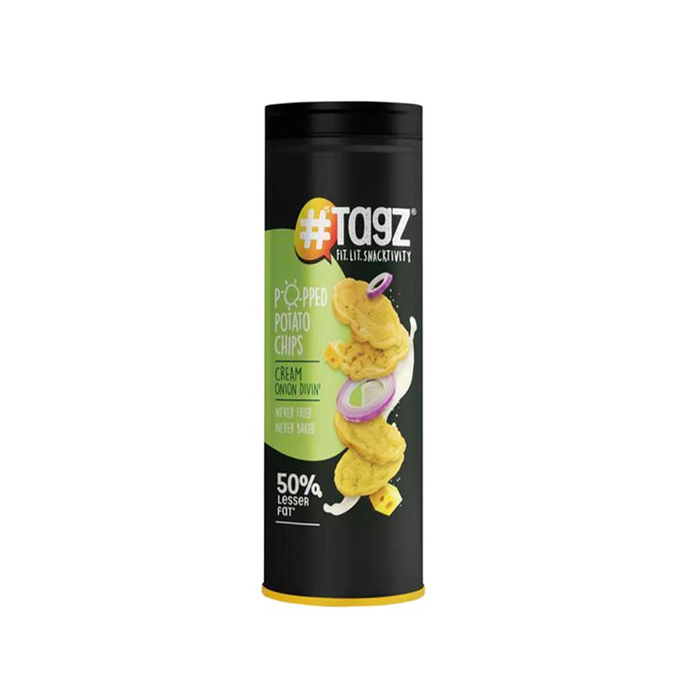 Tagz Potato Chips Can - 50% Lesser Fat - 56g-Cream Onion Divin