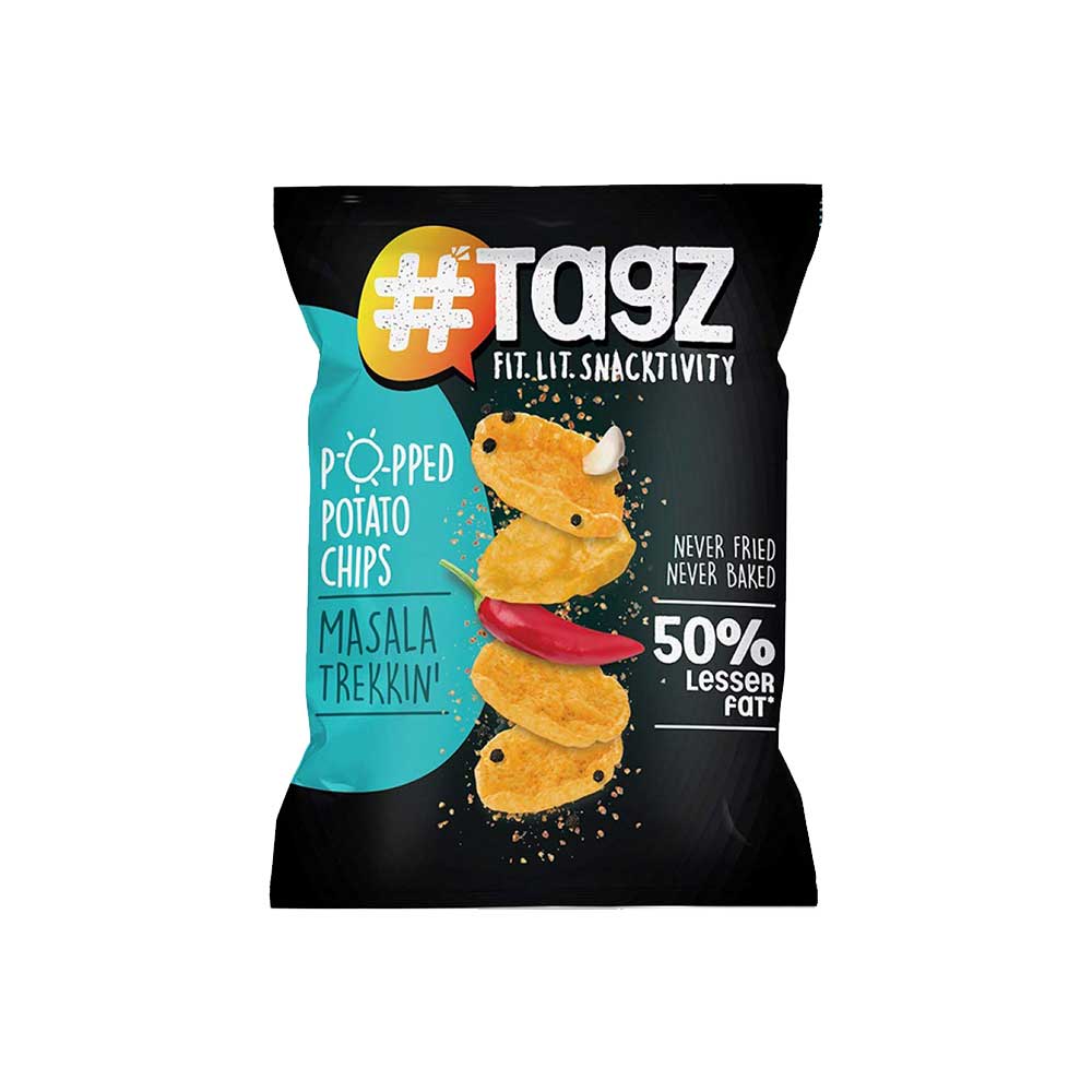Tagz Popped Potato Chips - 50% Less Fat - 42g - Masala Trekkkin