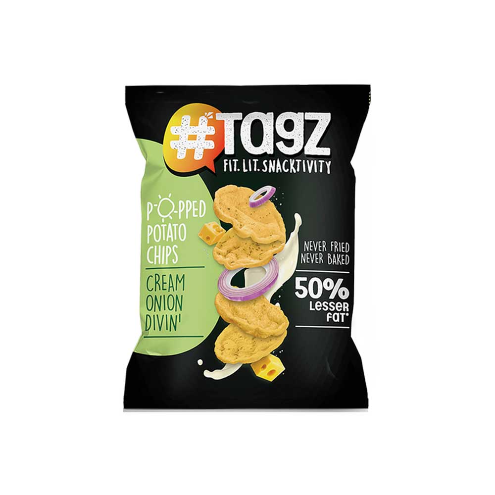 Tagz Popped Potato Chips - 50% Less Fat - 42g - Cream Onion Divin
