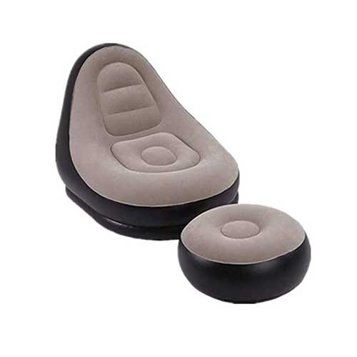 Inflatable Sofa Lounge With Foot Rest And Manual Air Pump - Grey & Black