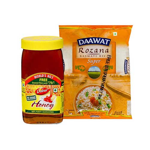 Dabur Honey - 1kg - (Free Daawat Roozana Basmati Rice - 1kg)