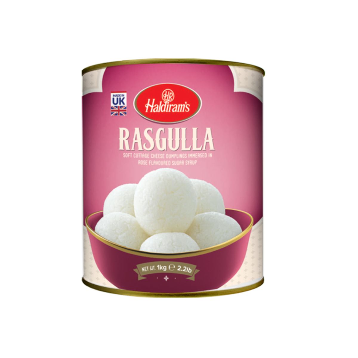 Haldiram's Rasgulla - Cheese Curd Dumplings In Rose Flavoured Sugar Syrup - 1kg