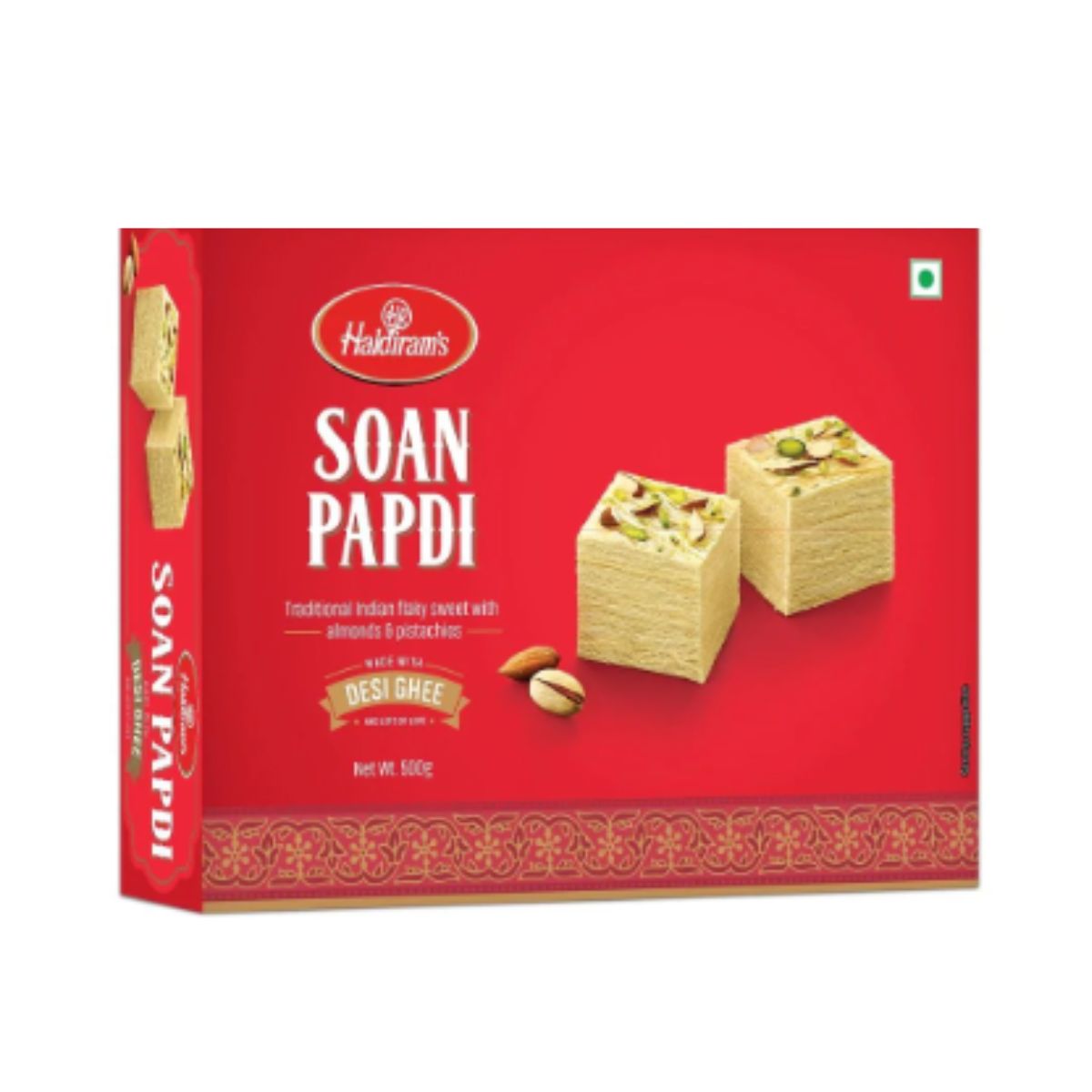 Haldiram's Soan Papdi - Traditional Indian Flaky Sweet With Almonds & Pistachios - 500g