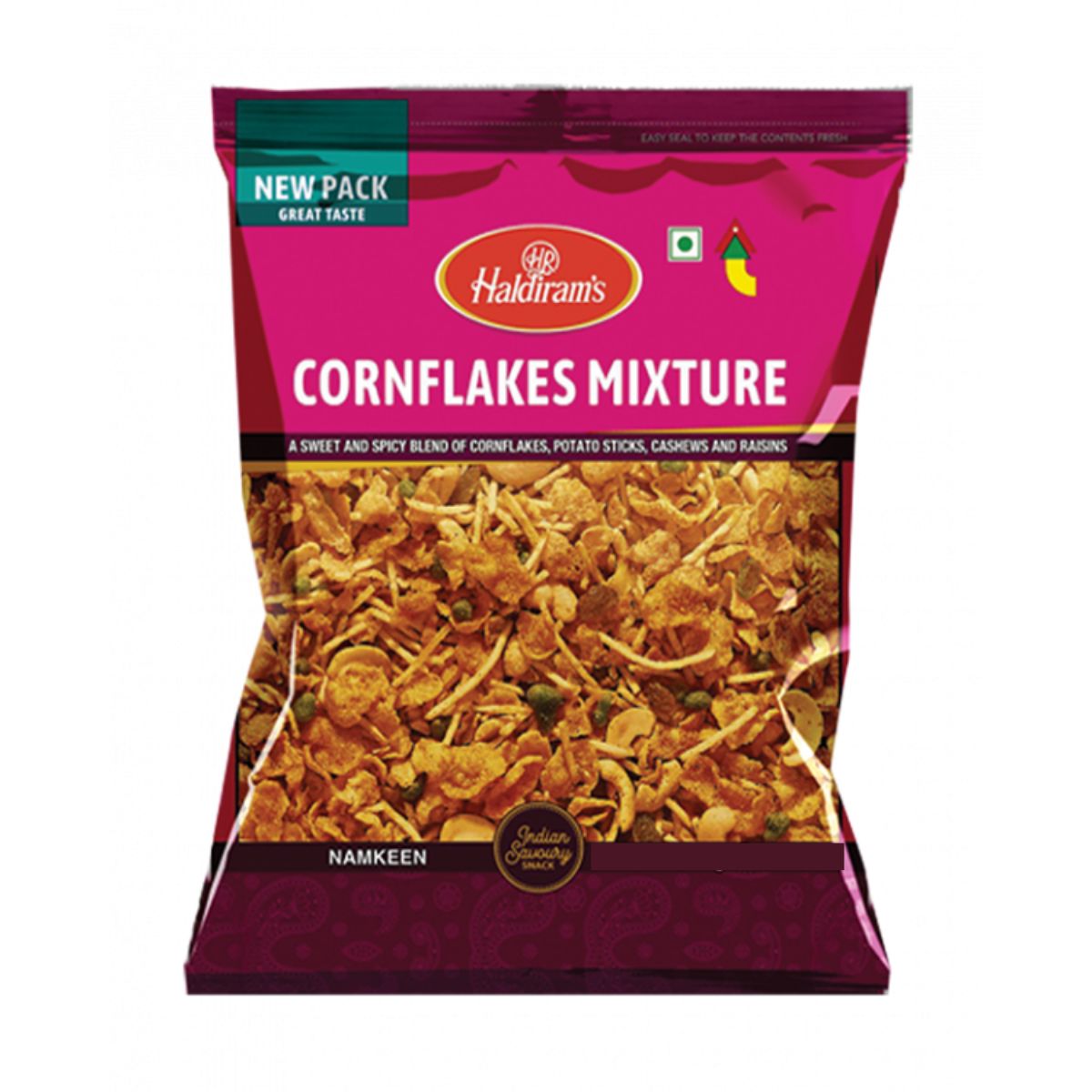 Haldiram's Cornflakes Mixture - A Sweet And Spicy Blend Of Cornflakes, Potato Sticks, Cashews And Raisins - 400g