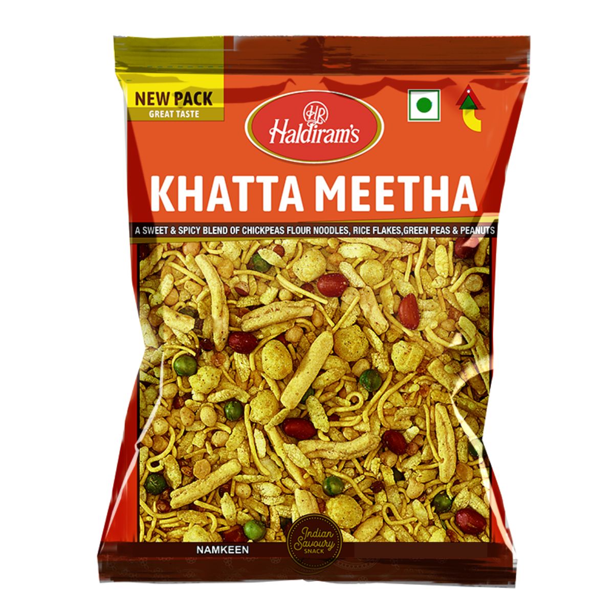 Haldiram's Khatta Meetha - A Sweet And Spicy Blend Of Chickpeas Flour Noodles, Rice Flakes, Green Peas And Peanuts - 400g