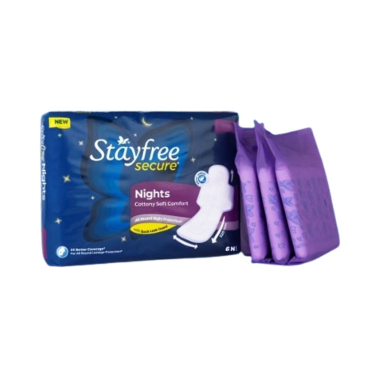 Stayfree Secure - Nights Cottony Soft Comfort - With back Leak Gaurd - 6N