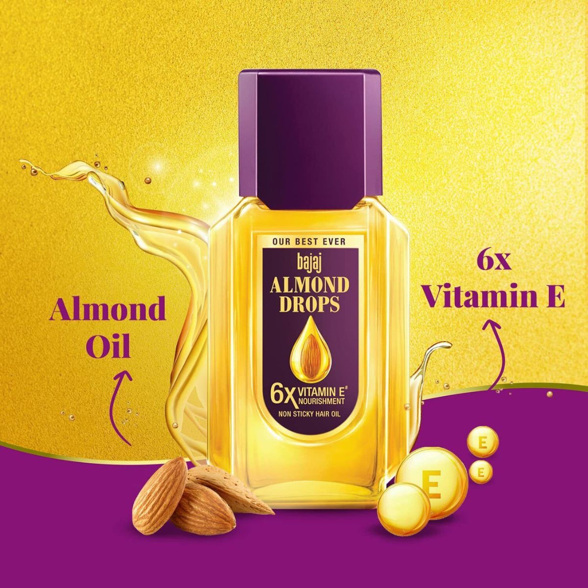 Bajaj Almond Drops - 6X Vitamin E Nourishment - Non Sticky Hair Oil - 95ml