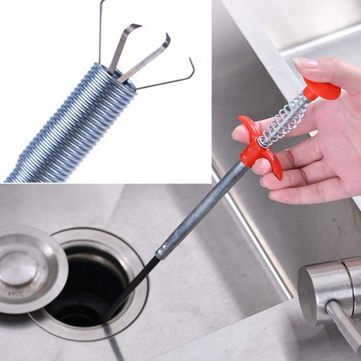 Drain Clog Remover Tool - Flexible Household Sink Grabber With 4 Claws Flexible Hose Picking Aid Tool - 1.6m - Sewer Cleaning Hook Snake Drain Grabber Tool Toilet Clog Remover