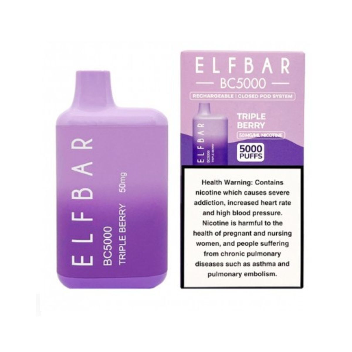 Elfbar BC5000 - Rechargeable Disposable - 5000 Puffs Vape Device - Triple Berry Ice