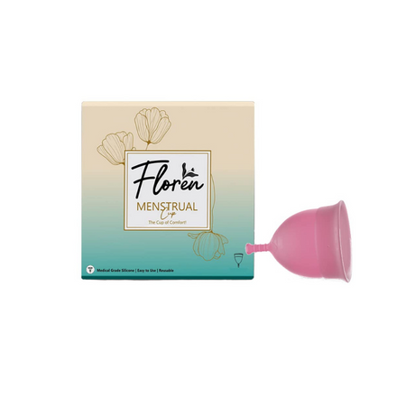 Floren Reusable Menstrual Cup for Women with Pouch | Ultra Soft, Odour and Rash Free | 100% Medical Grade Silicone | No Leakage | Protection for Up to 8-10 Hours - Size Small