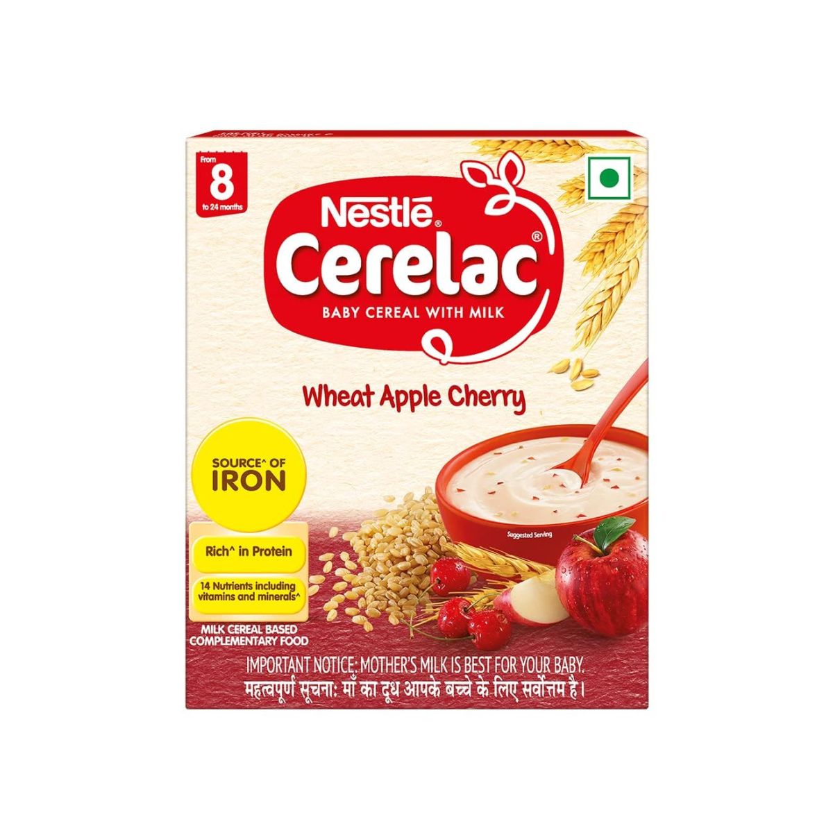 Nestle Cerelac - Baby Cereal With Cereal With Milk - Wheat Apple Cherry - Source Of Iron - 300g
