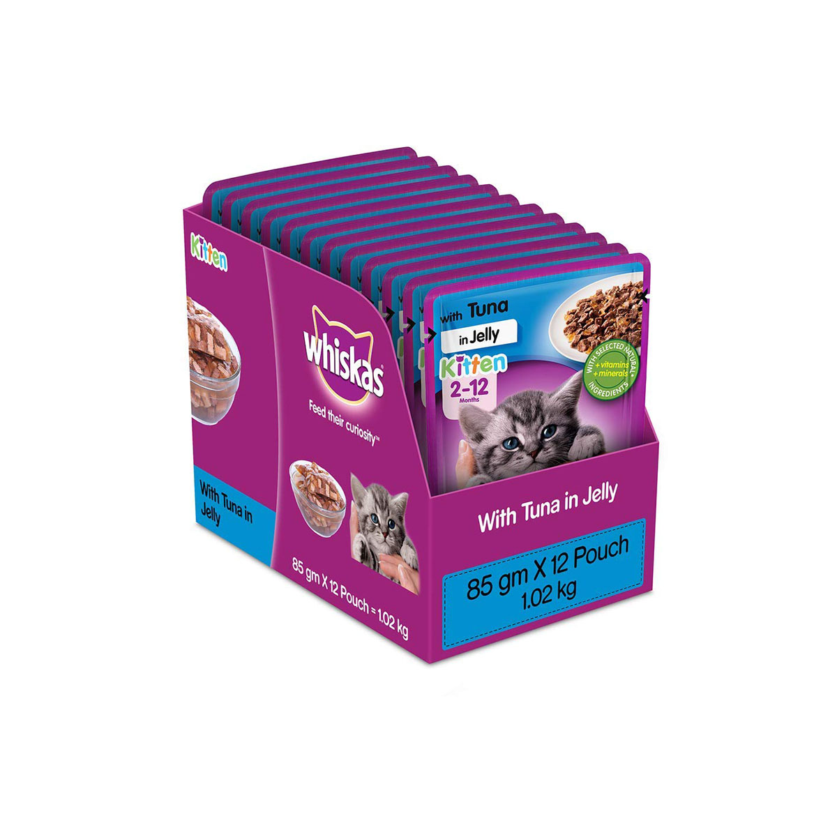 Whiskas Kitten Food for Cat ( 2 - 12 Months ) Tuna in Jelly Flavor, 12 Pouches ( 12 x 85g )