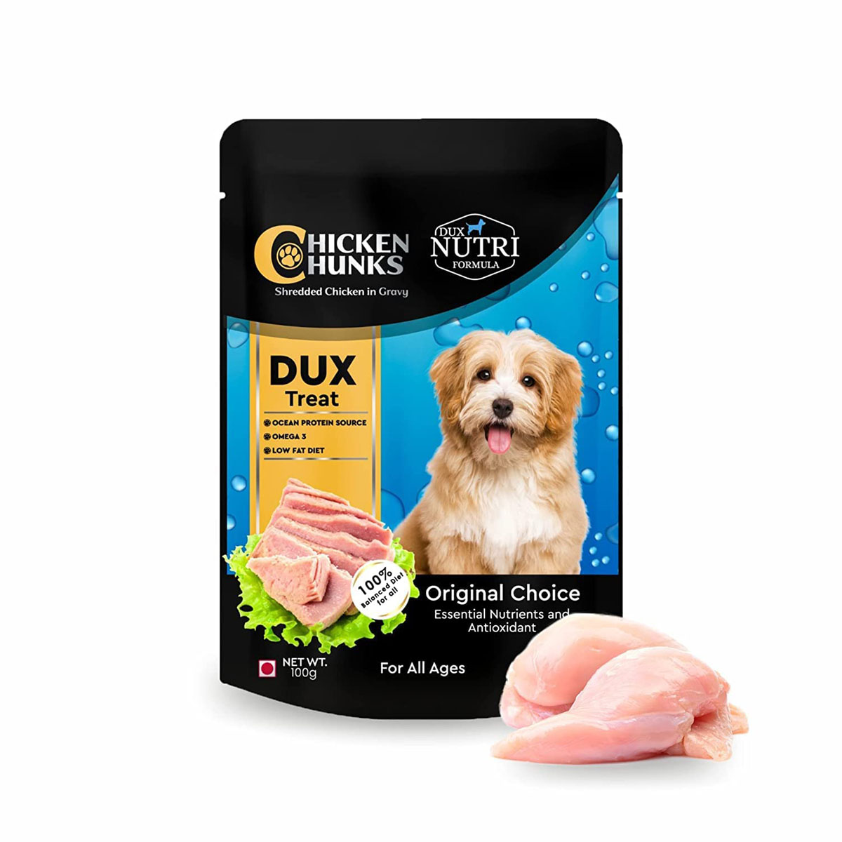 DUX Chicken Gravy Dog Wet Food, Essential Nutrients, Antioxidants, Low Fat Diet, for All Ages - 100g Sachet ( 1 Box - Pack of 12 )