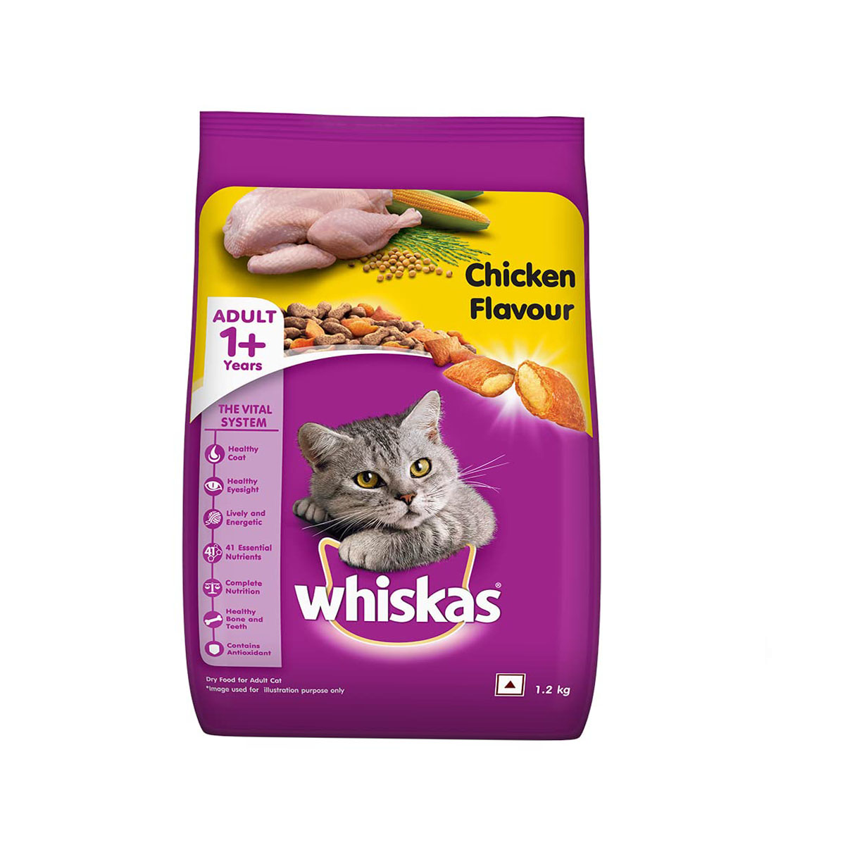 Whiskas Adult ( 1+ Year ) Chicken Flavor, Dry Cat Food - 1.2kg Pack