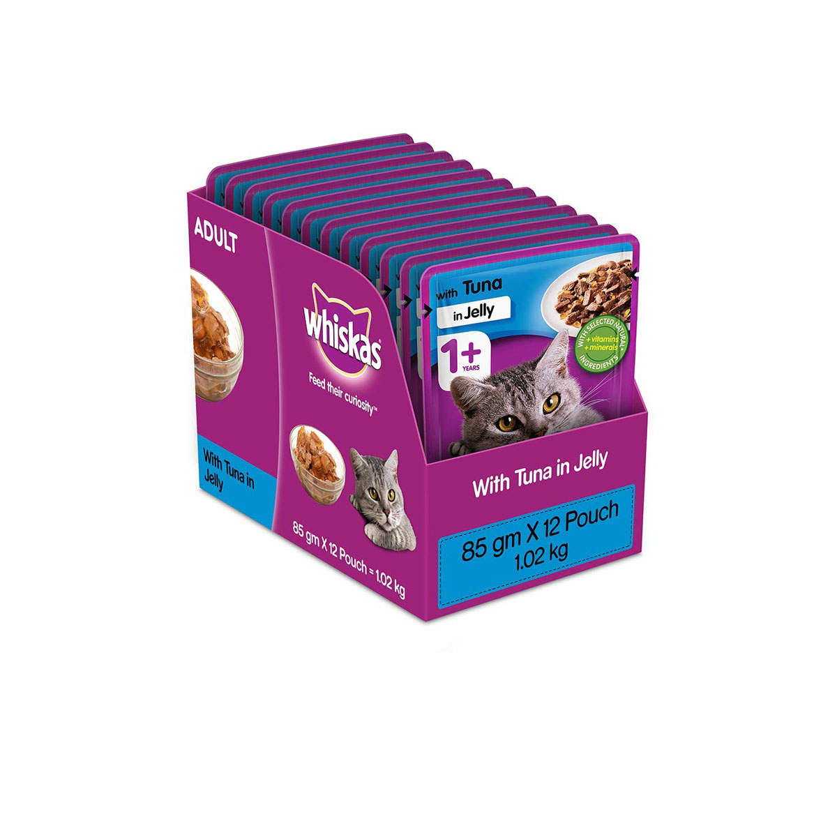 Whiskas Adult Wet Cat Food ( 1+ Years ) With Tuna In Jelly Flavor - 12 Pouches ( 85g x 12 )