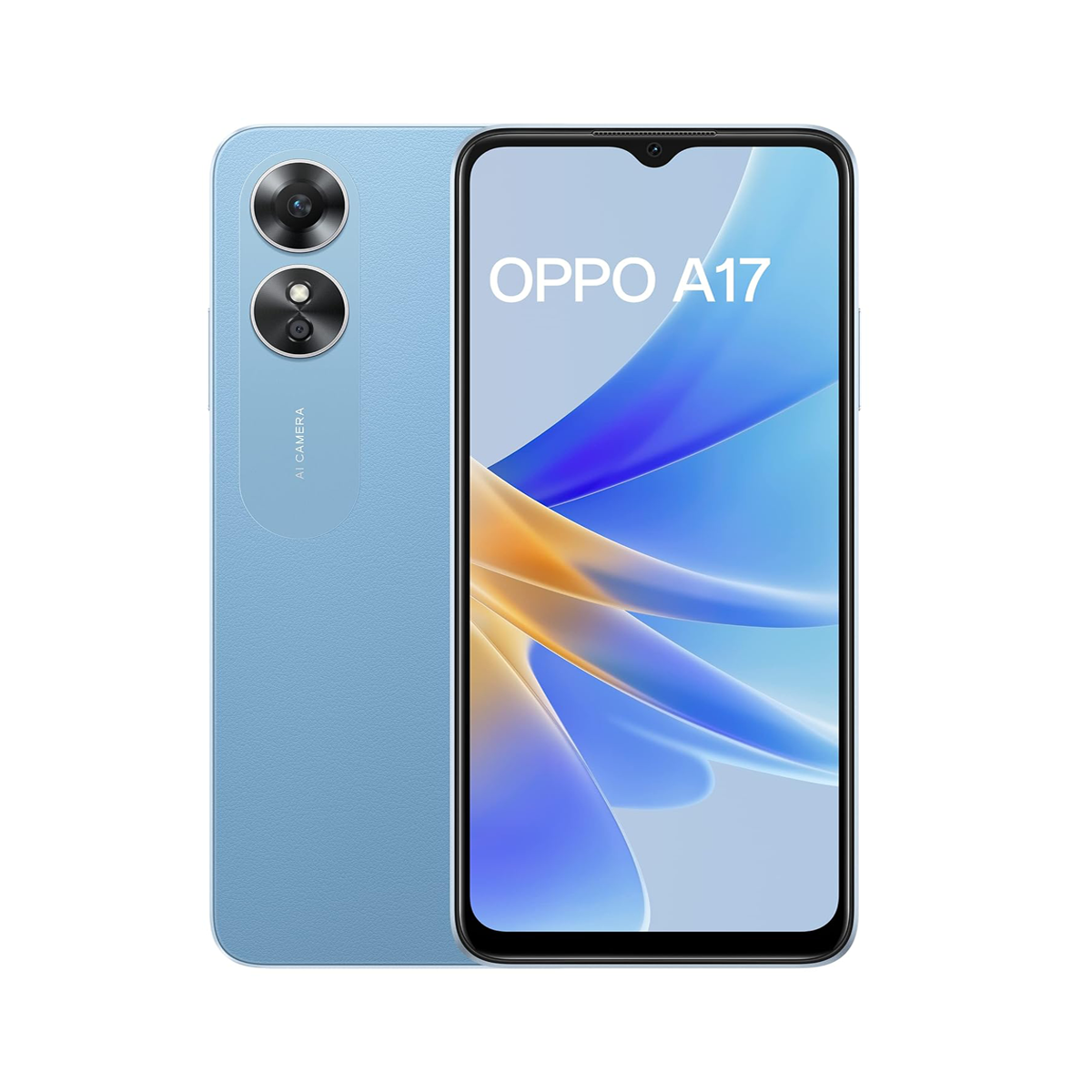 Oppo A17 Mobile Phone, 4/64 - Black, Yellow, & Blue