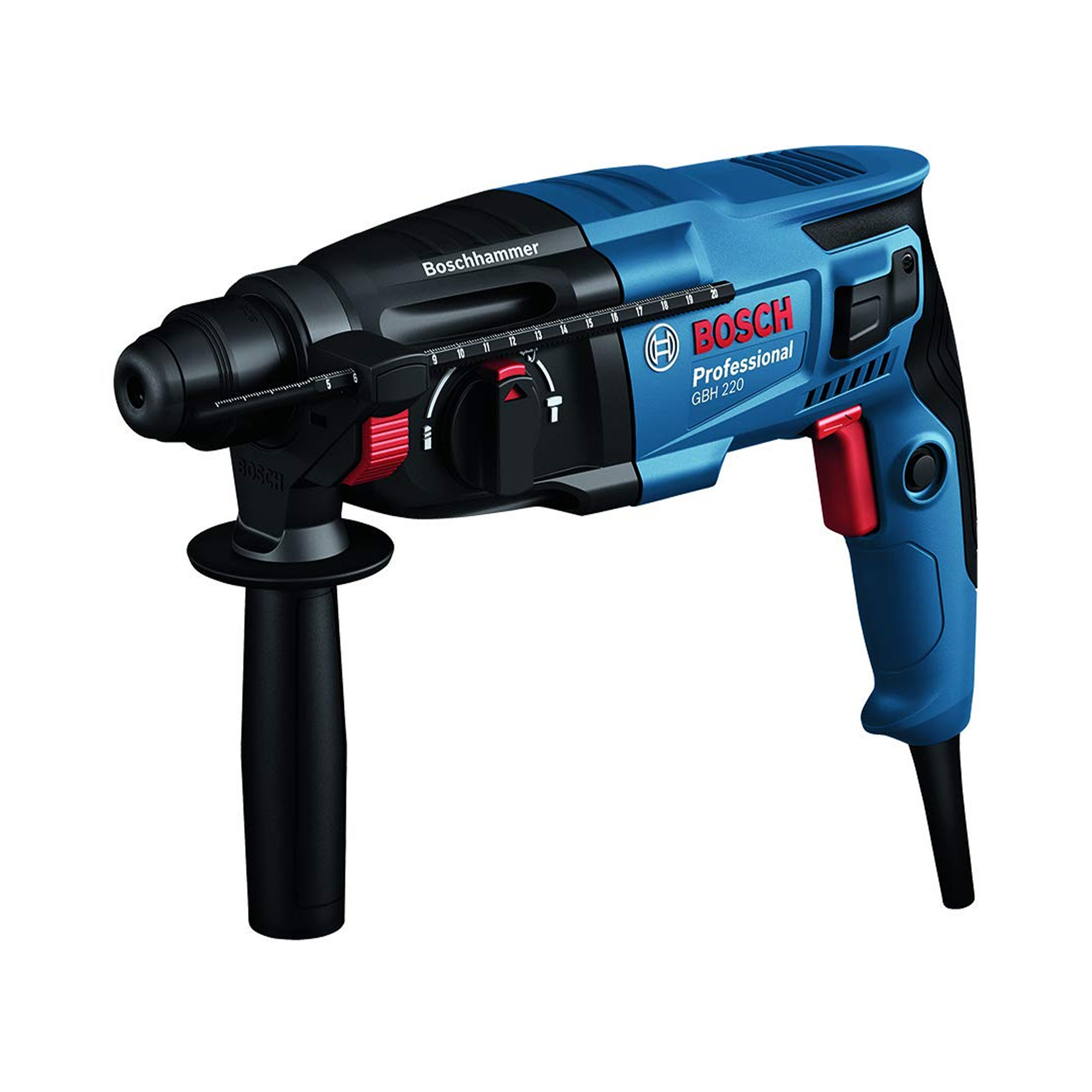 Bosch GBH 220 Professional Rotary Hammer with SDS Plus Drill bits + SDS Chisel Kit (720W, 2.0J, 2.3 kg)