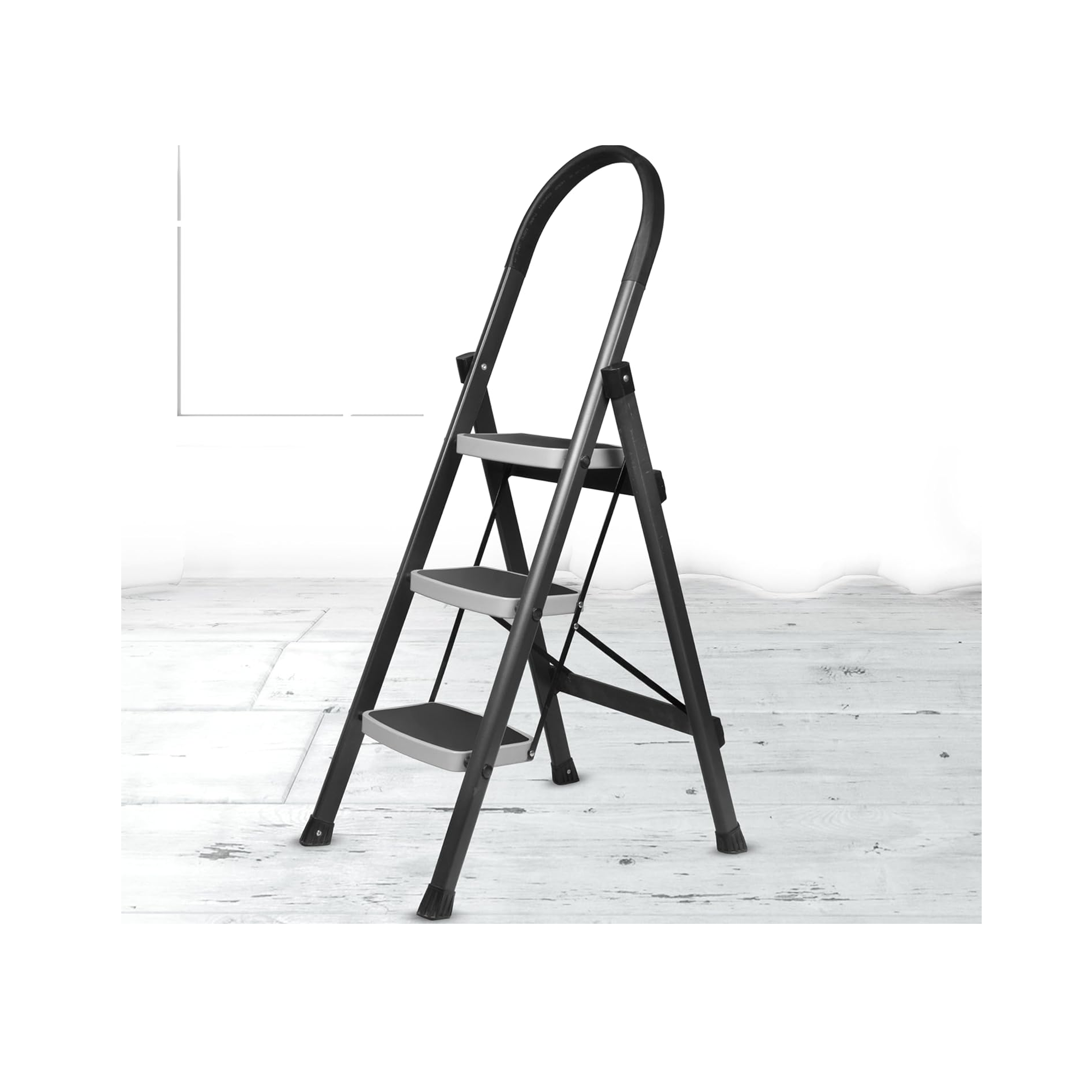 Plantex 3 Step Foldable Steel Ladder - Wide Anti Skid Steps  (Grey & White)