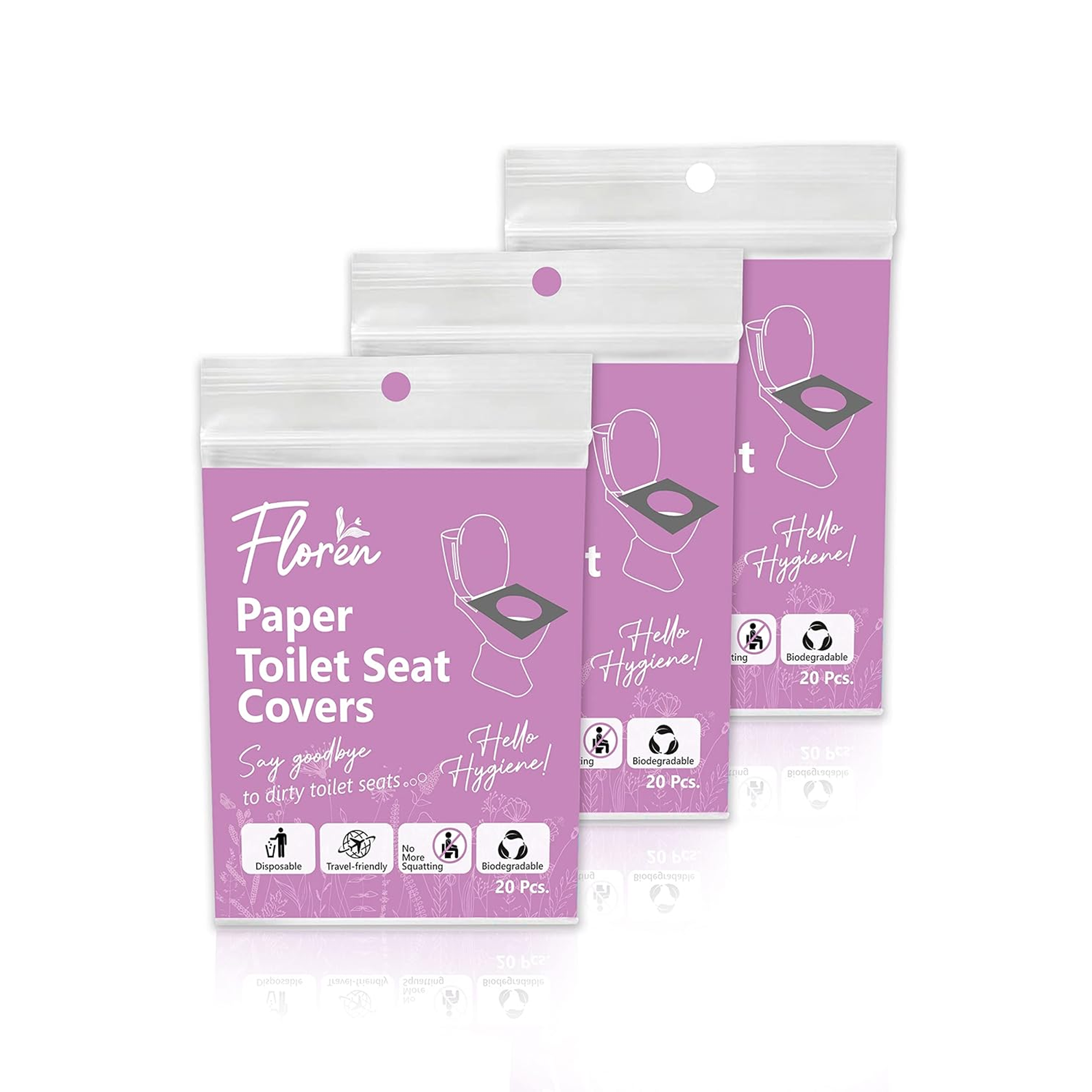 Floren Disposable Toilet Seat Covers | Pee Essential | 60 Sheets | Leak Free | Waterproof | Disposable | Travel Friendly | Biodegradable| Clean Sanitary Experience