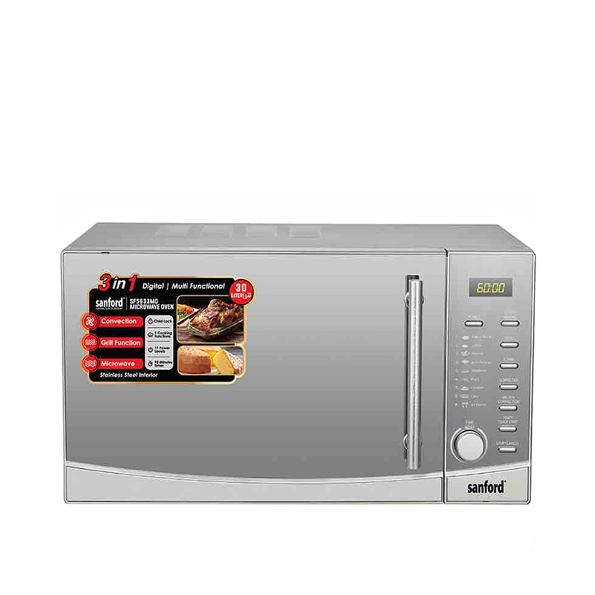 Sanford 3 in 1 Digital And Multi Functional Micro Oven - SF5633MO - 30L - Metal Grey