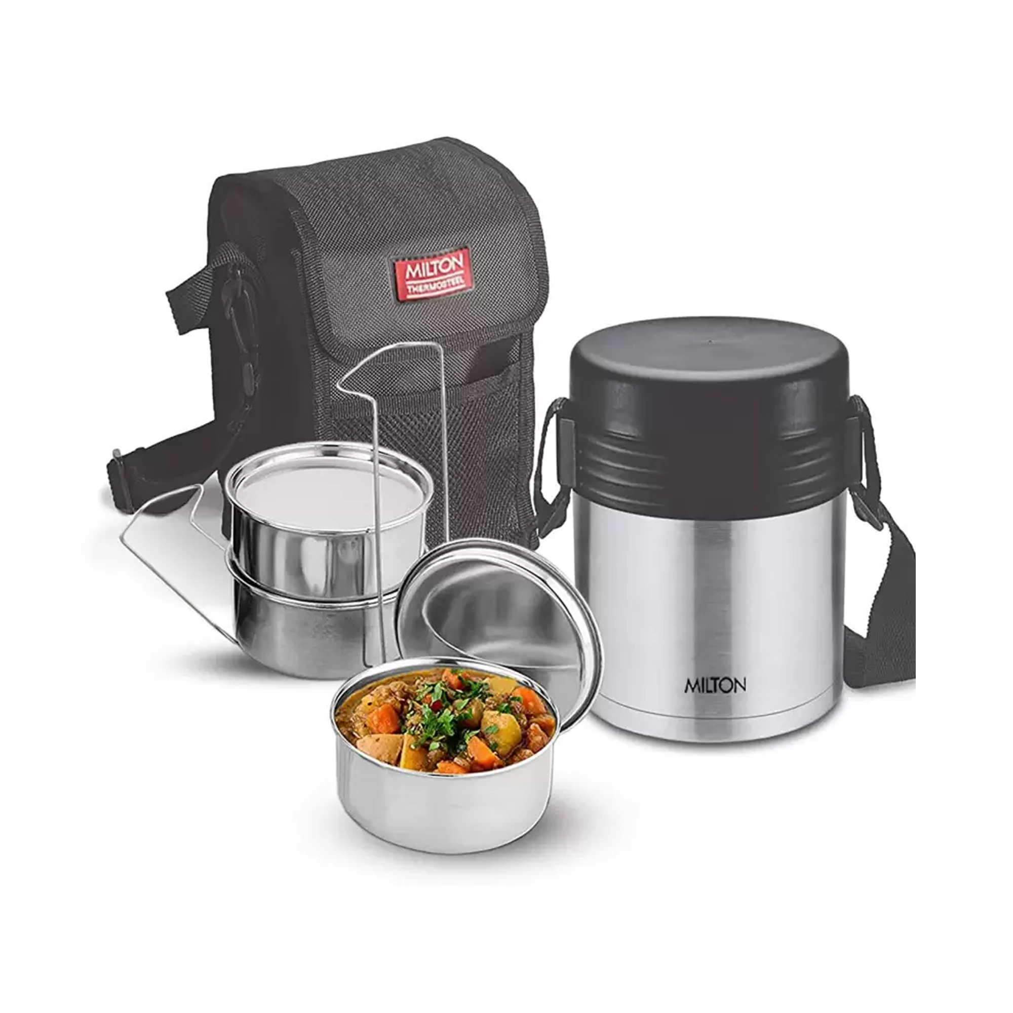 Milton Thermosteel Vacuum Insulated Tiffin - Tuscany 3 - Black